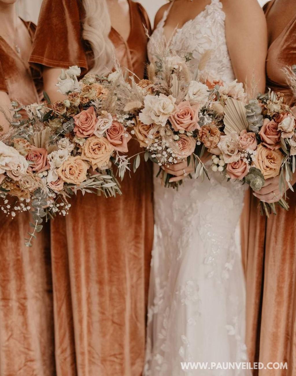Rustic bridesmaid bouquets and a bridal bouquet