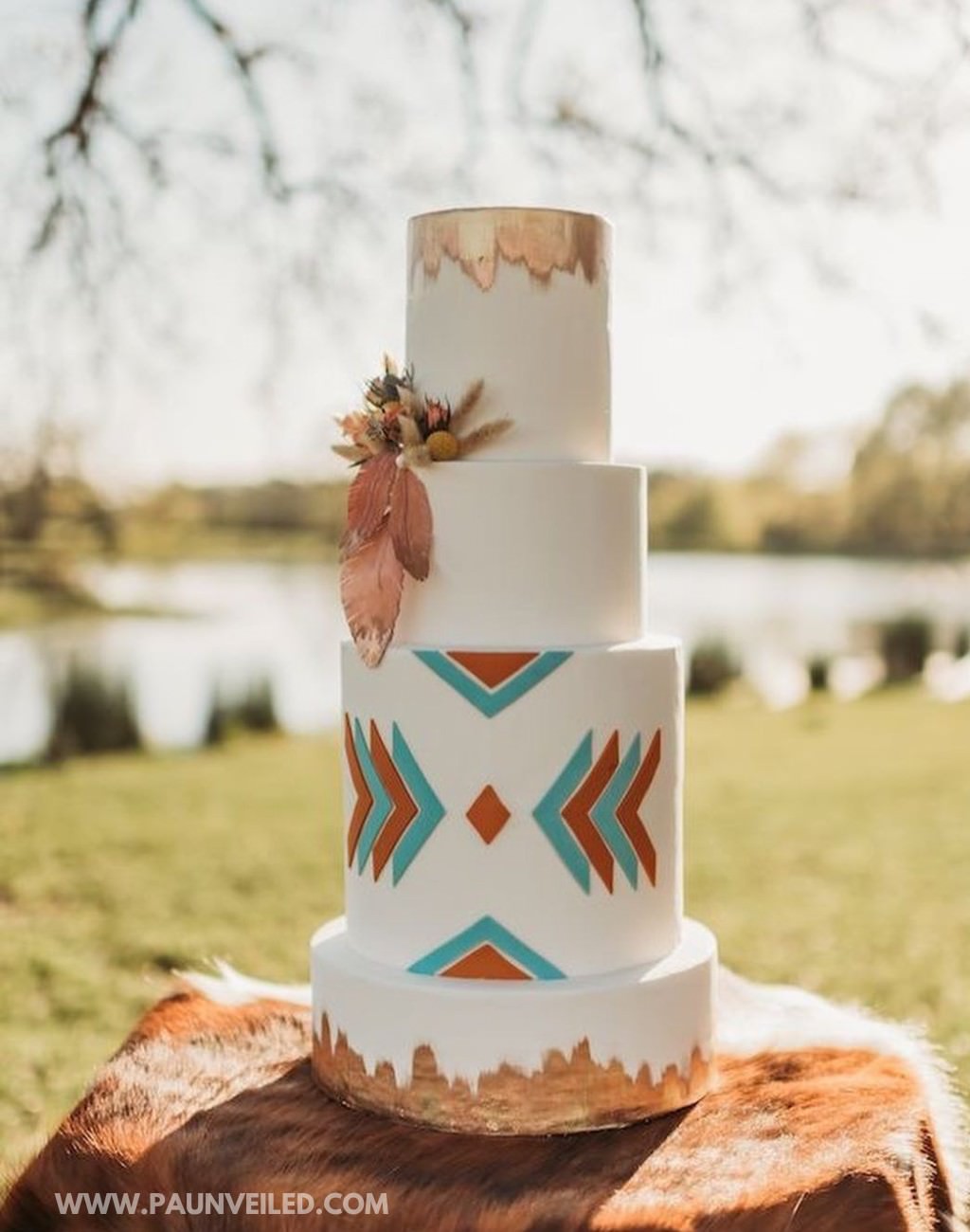 A 4-tier country-western style wedding cake