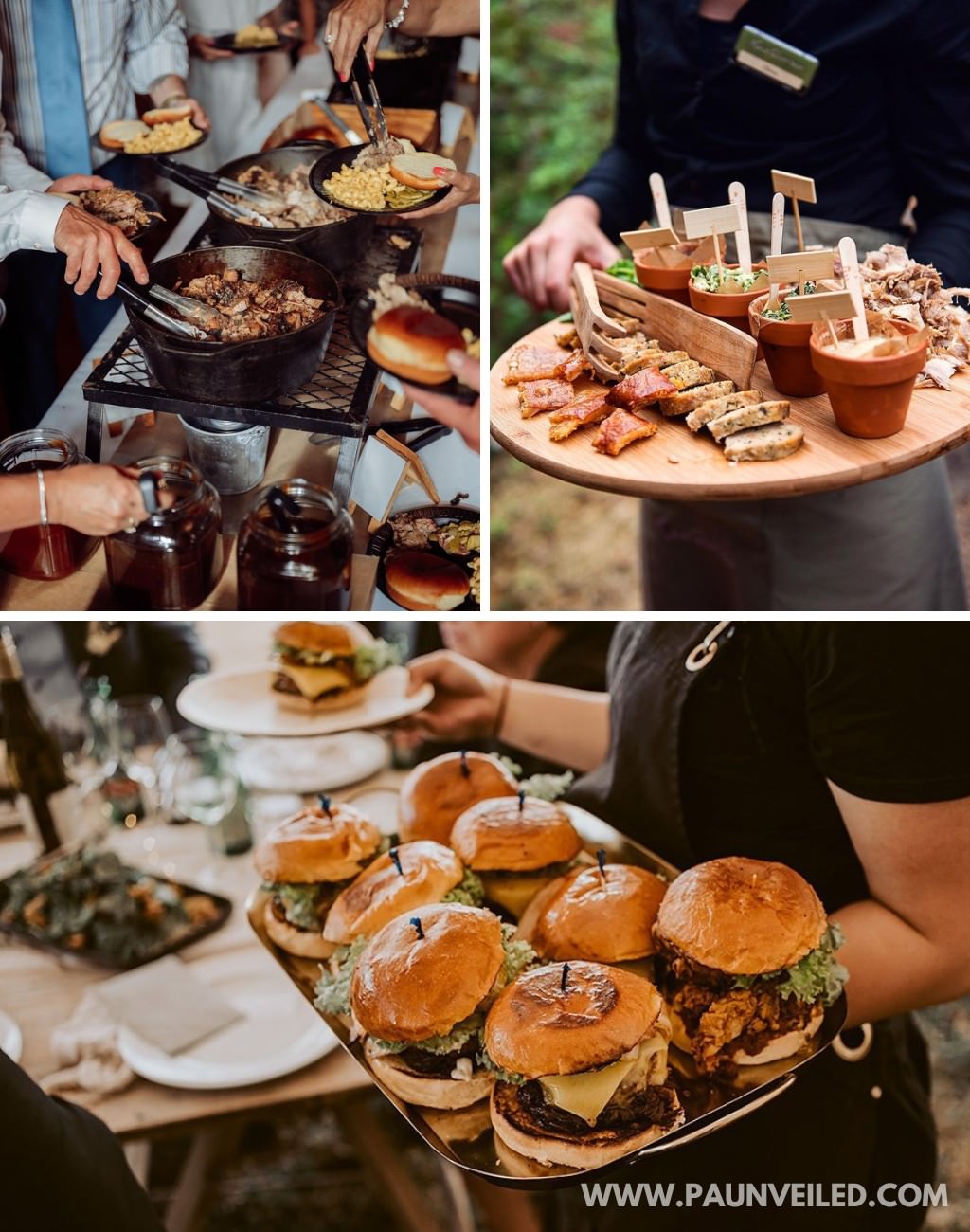 bbq being served at a rustic wedding reception