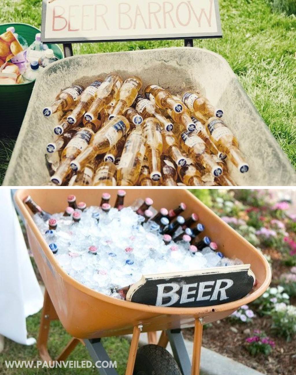 Beer in a wheel barrow with ice
