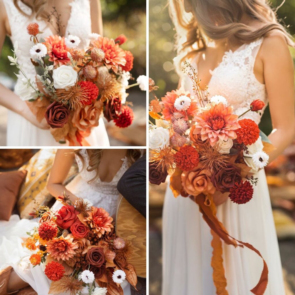 Close up photos of an orange bridal bouquet