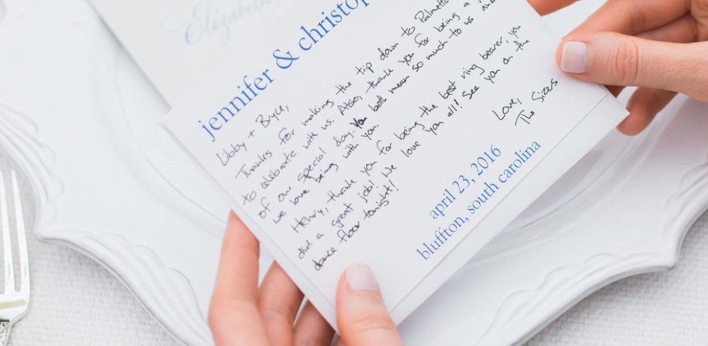 A personalized wedding note to guests written by the couple
