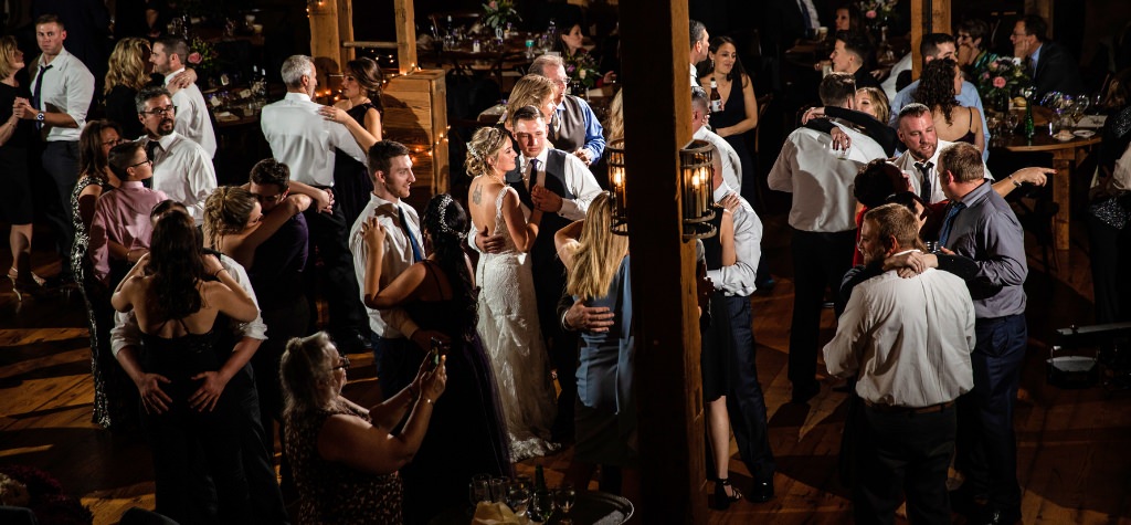A dim lit wedding dance floor