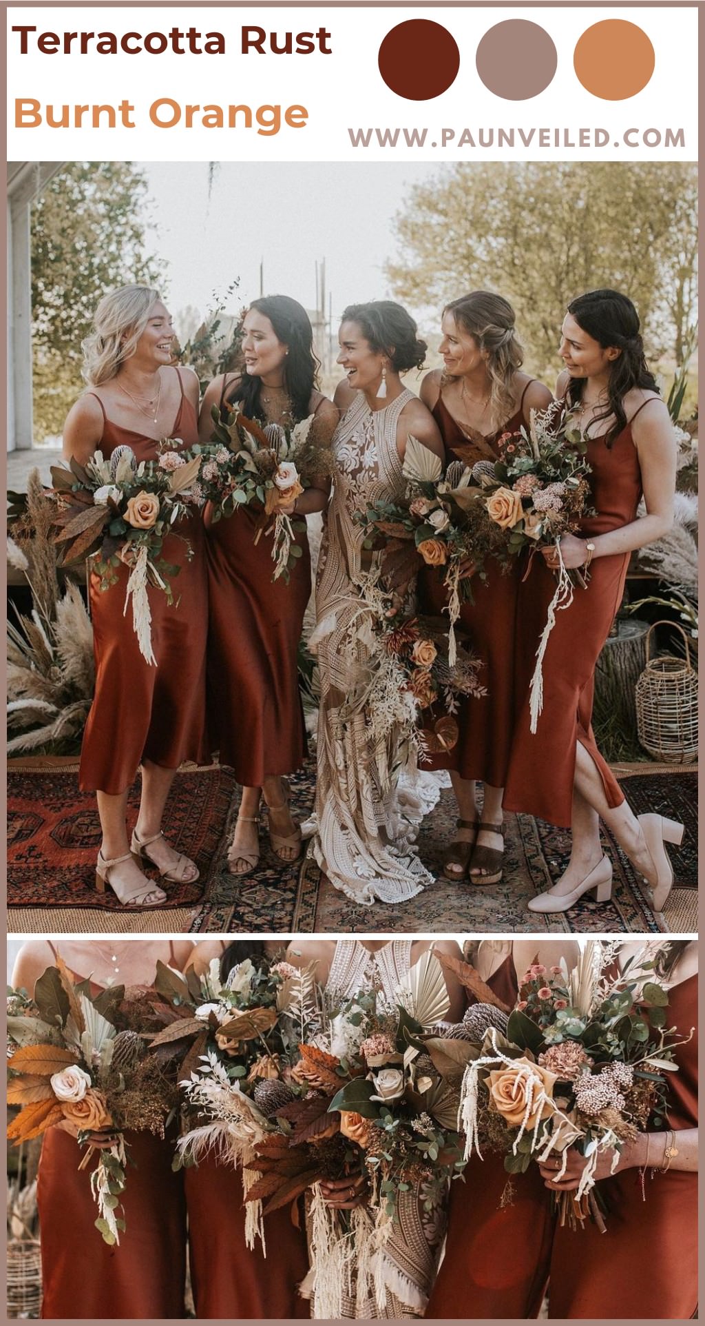 Bridesmaids wearing fall wedding colors for their dresses