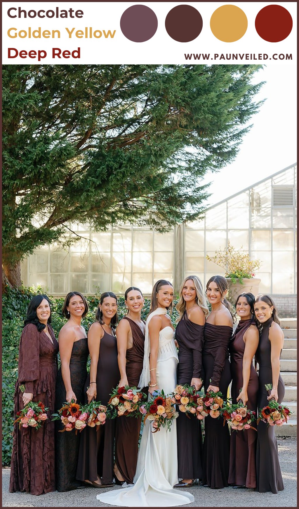 Fall colored bridesmaid dresses in chocolate brown