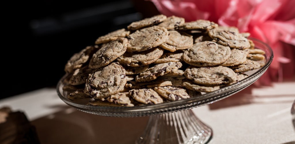 Homemade chocolate chip cookies at a wedding reception
