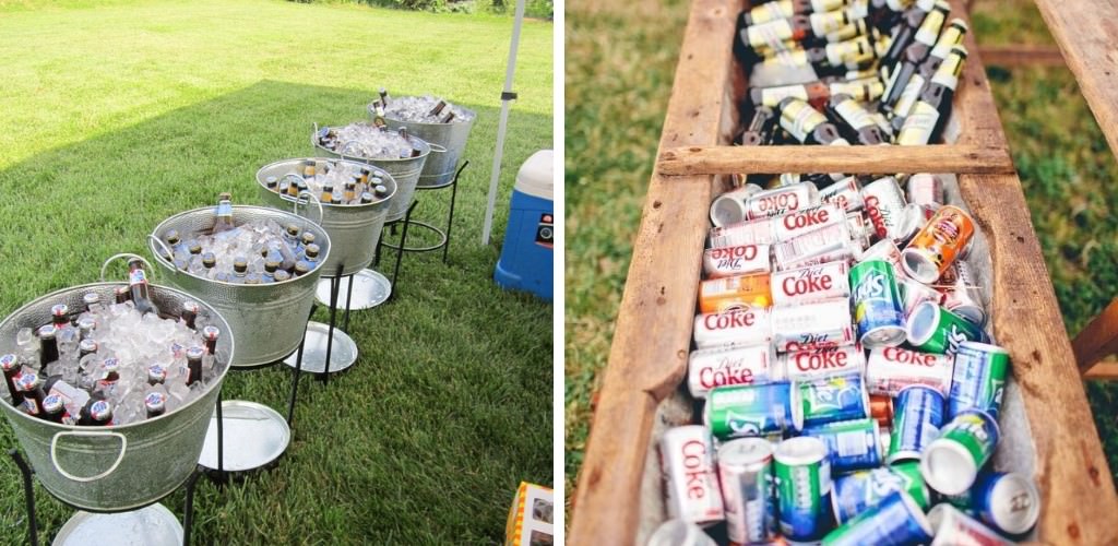 beer and soda being served at weddings in tubs of ice