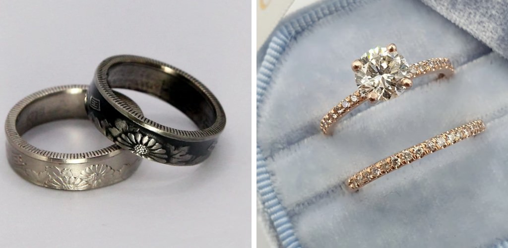 Two wedding rings from Etsy and Amazon