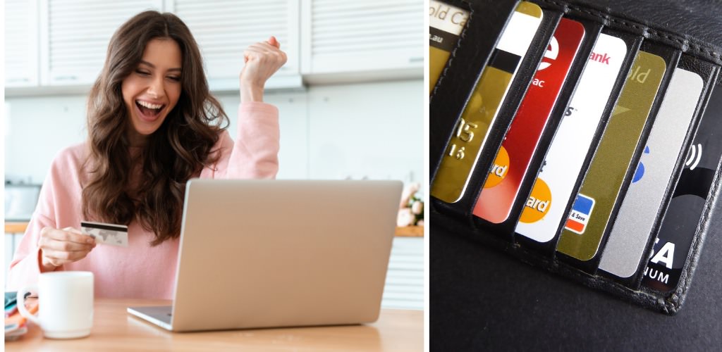 A woman buying something on her laptop with a credit card