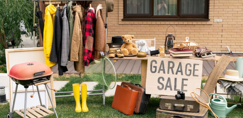 A garage sale that is being used to raise money for a wedding