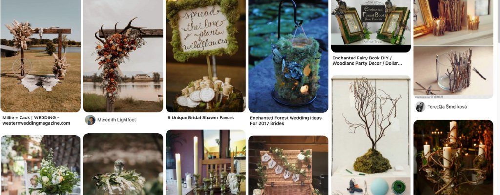 A wedding planning pinterest board that shows lots of different pins