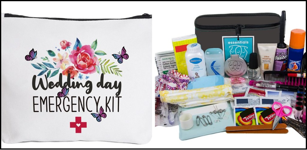 A wedding day emergency kit for the bridal party in the getting ready room