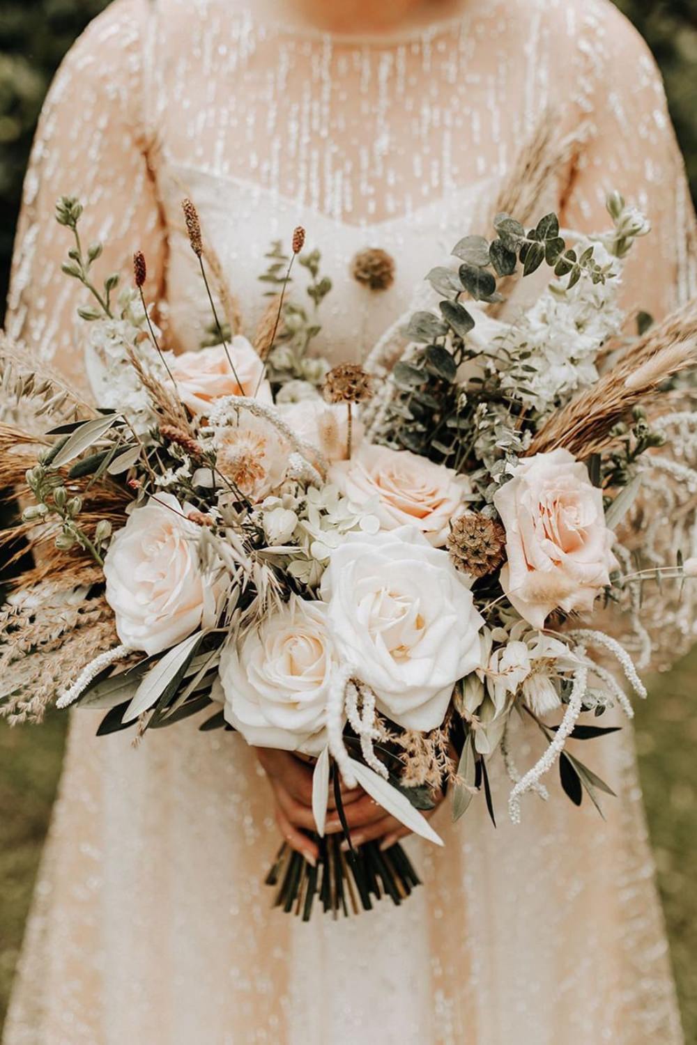 A big boho style wedding bouquet