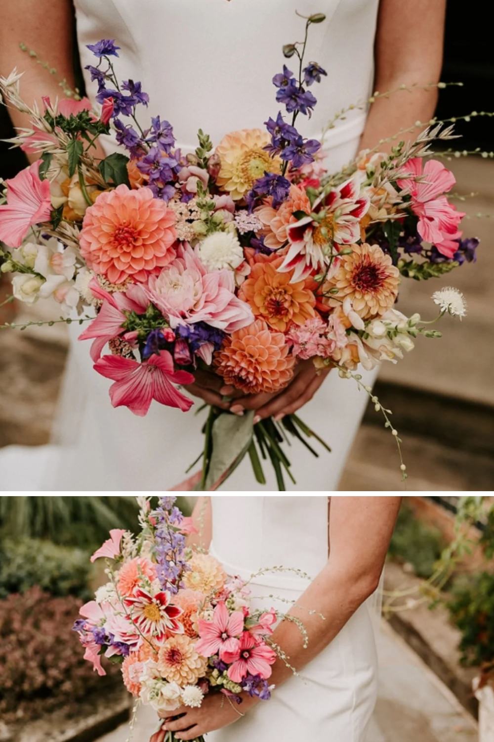 A bright colored wedding bouquet