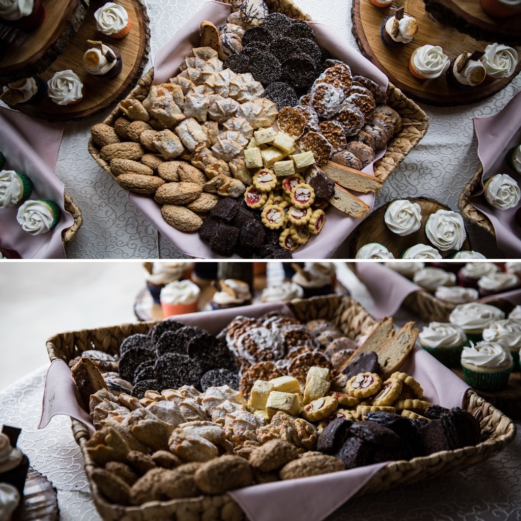 A wedding cookie table at a reception
