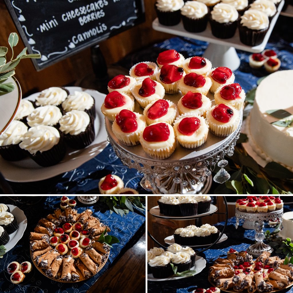 Mini cheesecake bite and cannolis at a wedding