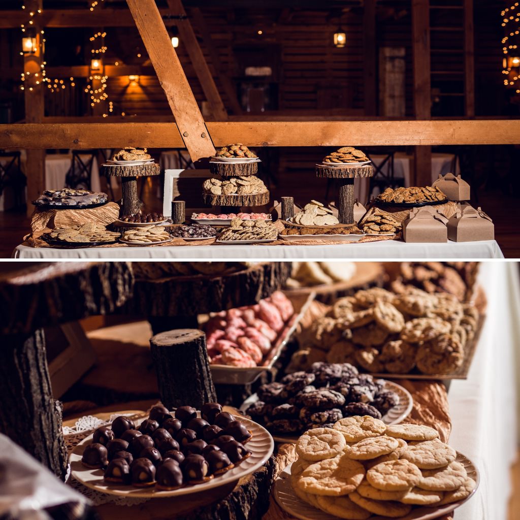 A wedding cookie table display