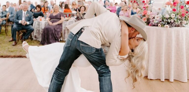 A bride and groom doing their first dance to a country song. This is for the post called country first dance songs for wedding