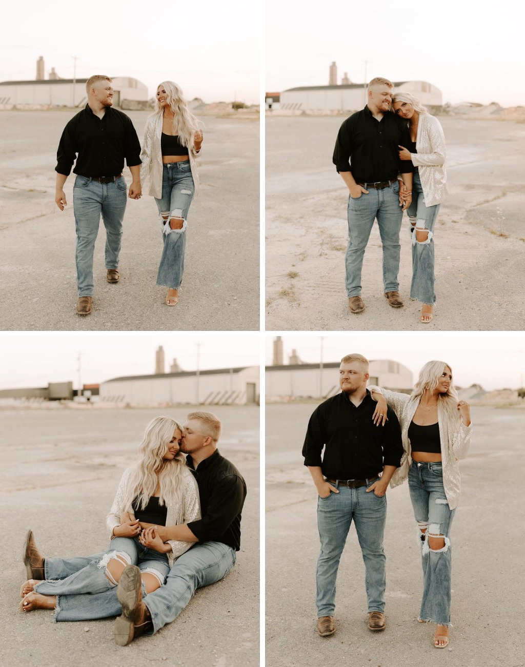 A stylish engagement session with the couple in jeans and black shirts