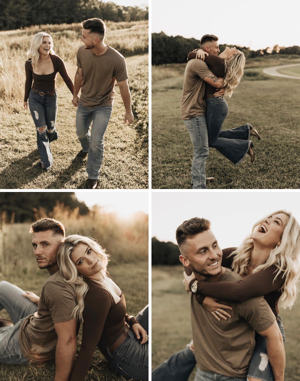 A couple having fun taking engagement photos