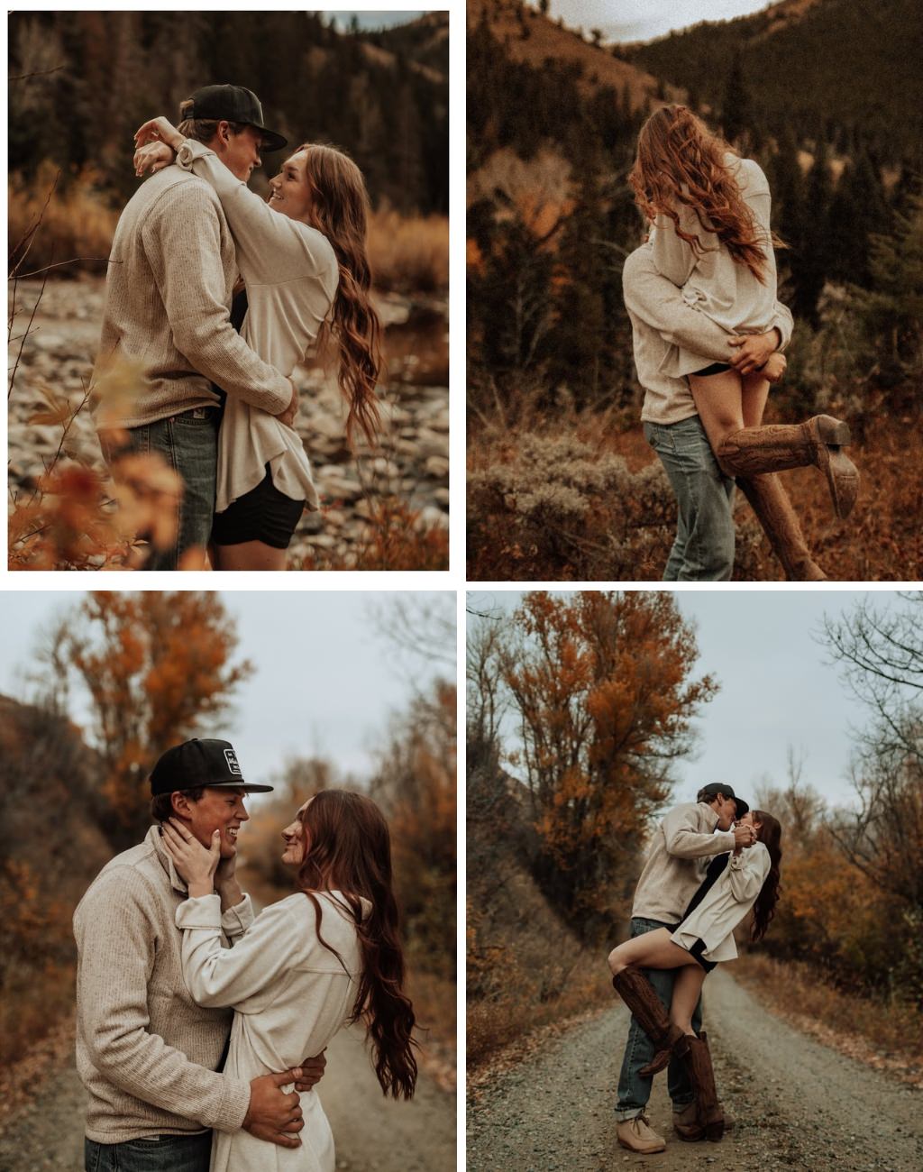 A rustic fall engagement photo session with the cute couple in a variety of romantic poses.