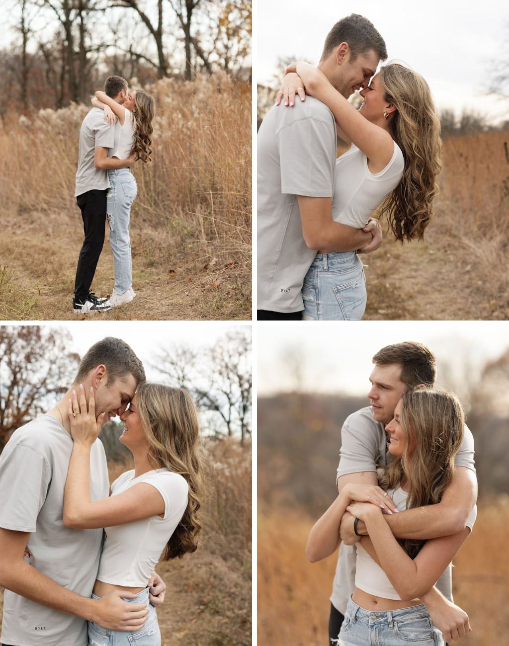 Engagement photos with holding poses with a cute couple in jeans