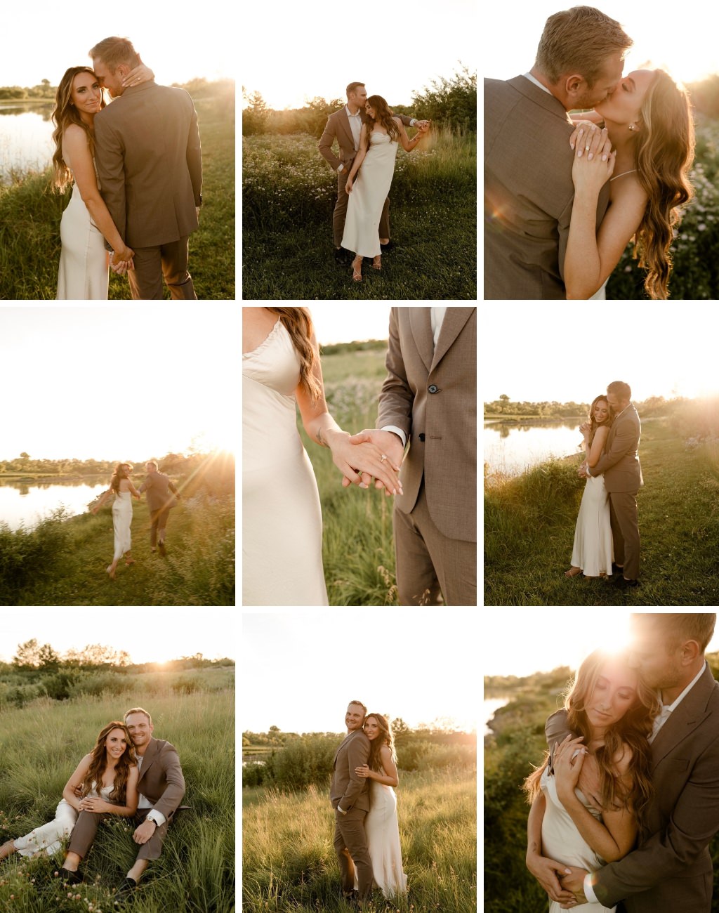 A variety of outdoor engagement photos in nature with lots of cute poses