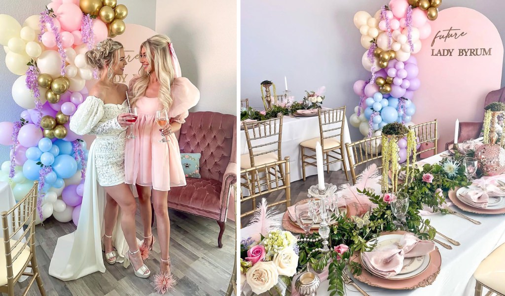 A cute bridal shower with 3 girls and decor. This is the first photo for the blog post called how to plan a bridal shower