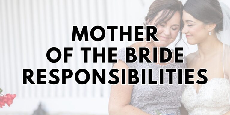 This is the cover photo for the blog post called mother of the bride responsibilities. This shows that text plus a faded photo a bride and her mom sharing a quite moment with their eyes closed