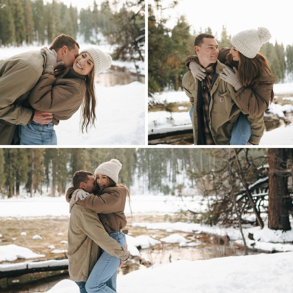 A couple playing in the snow