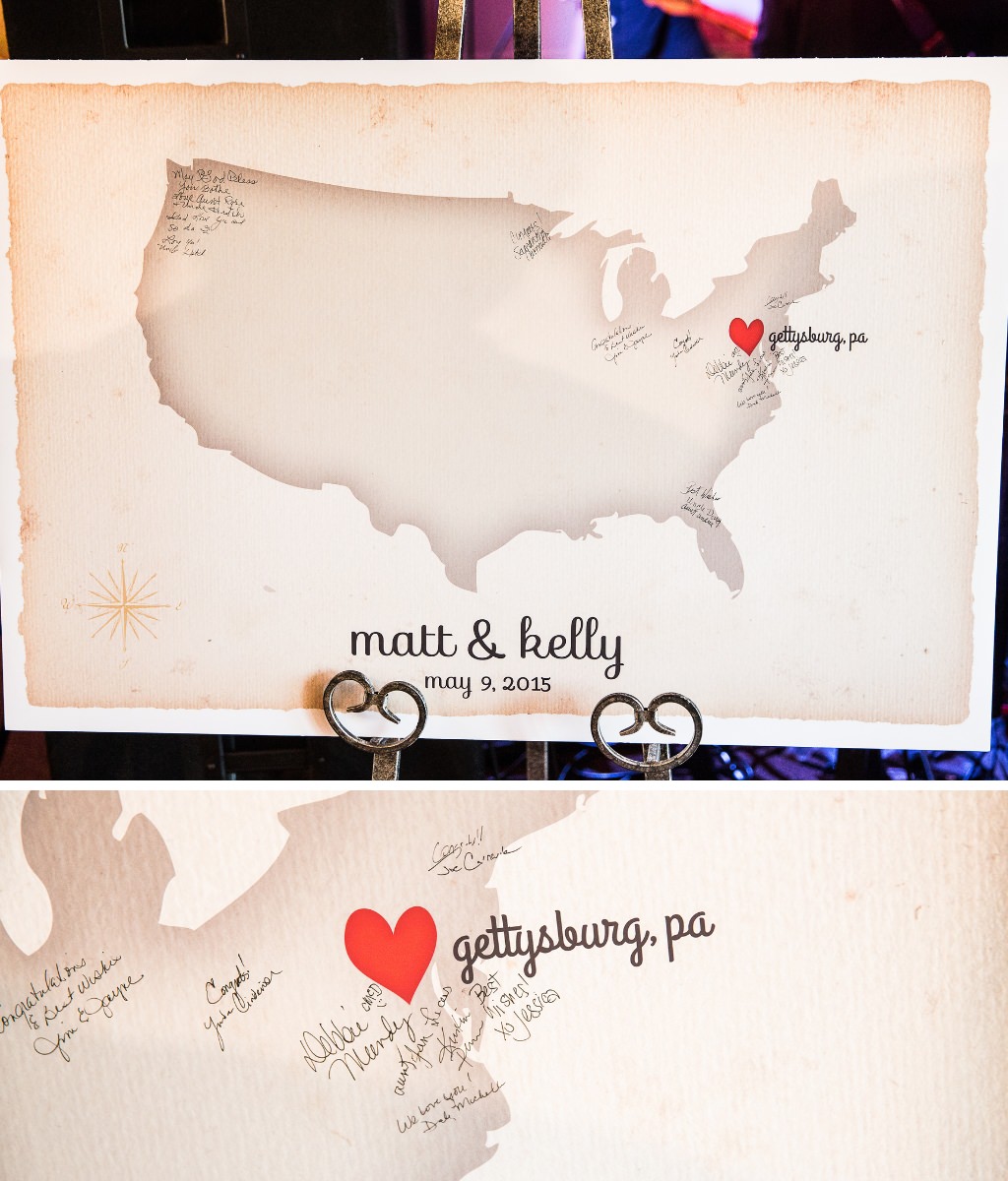 This couple set up a map of the United states and had wedding guests the area from where they are from