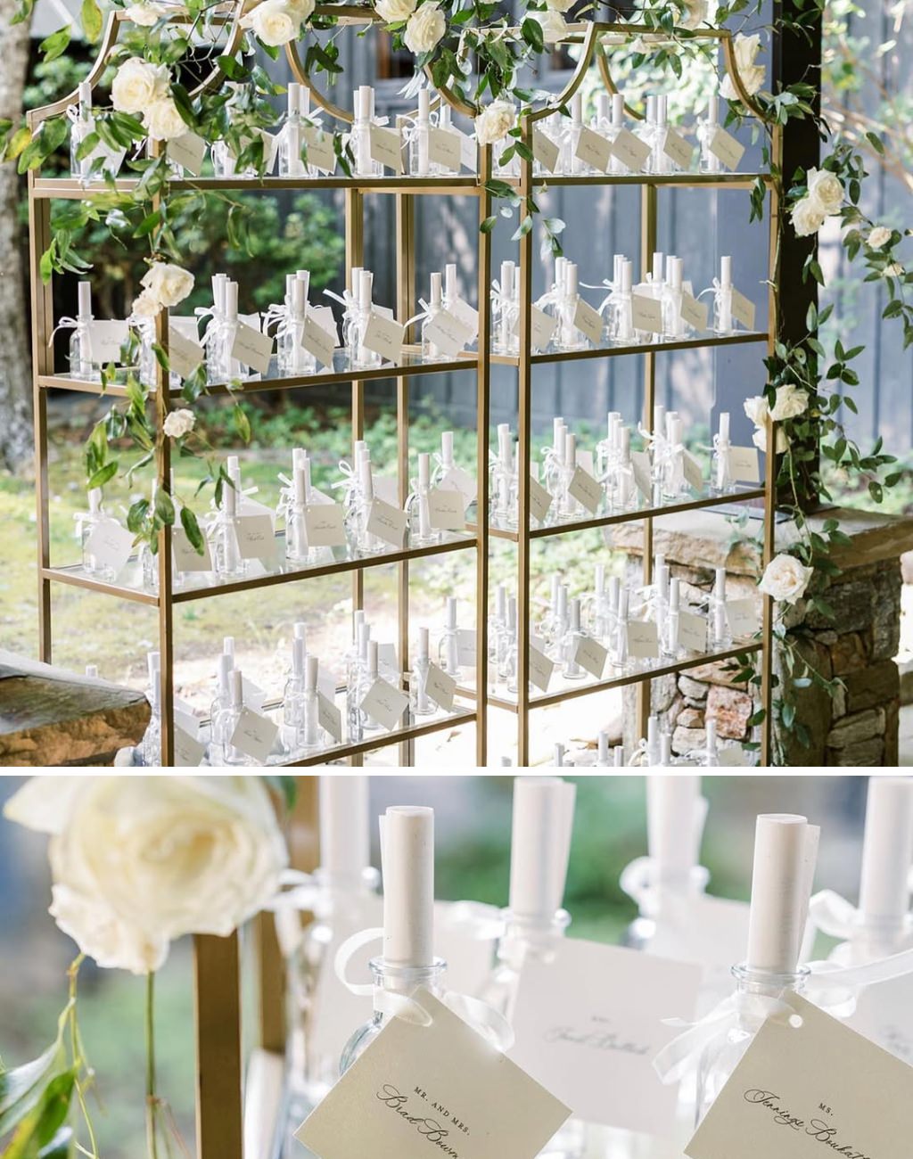 A handwritten note for each guest being used as a seating chart