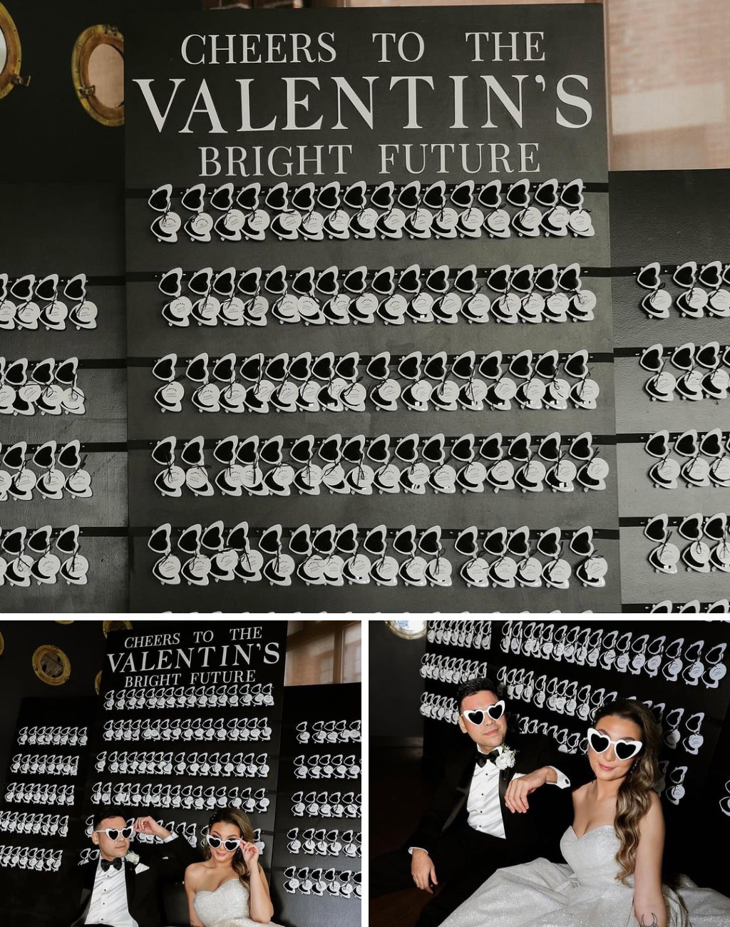 Heart shaped sunglasses being used for the wedding seating chart