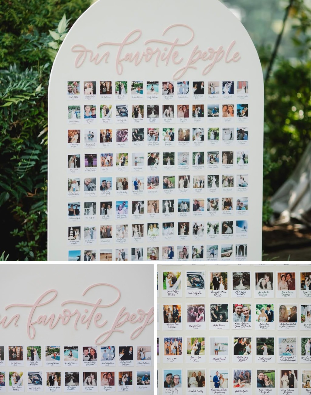 A fun and unique wedding guest book idea that shows a photo of each guest on a polaroid picture with the table they are sitting at