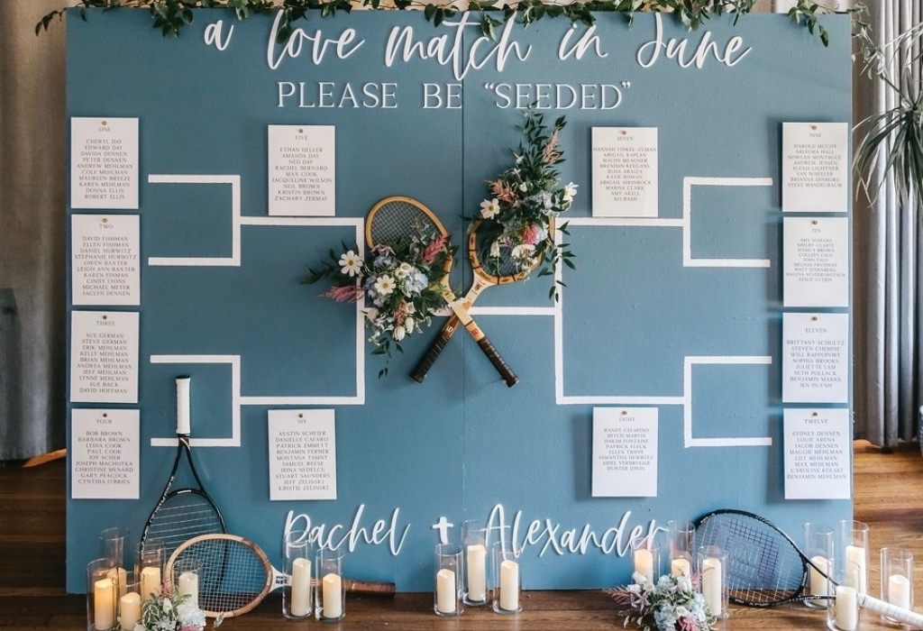 A tennis themed wedding seating chart