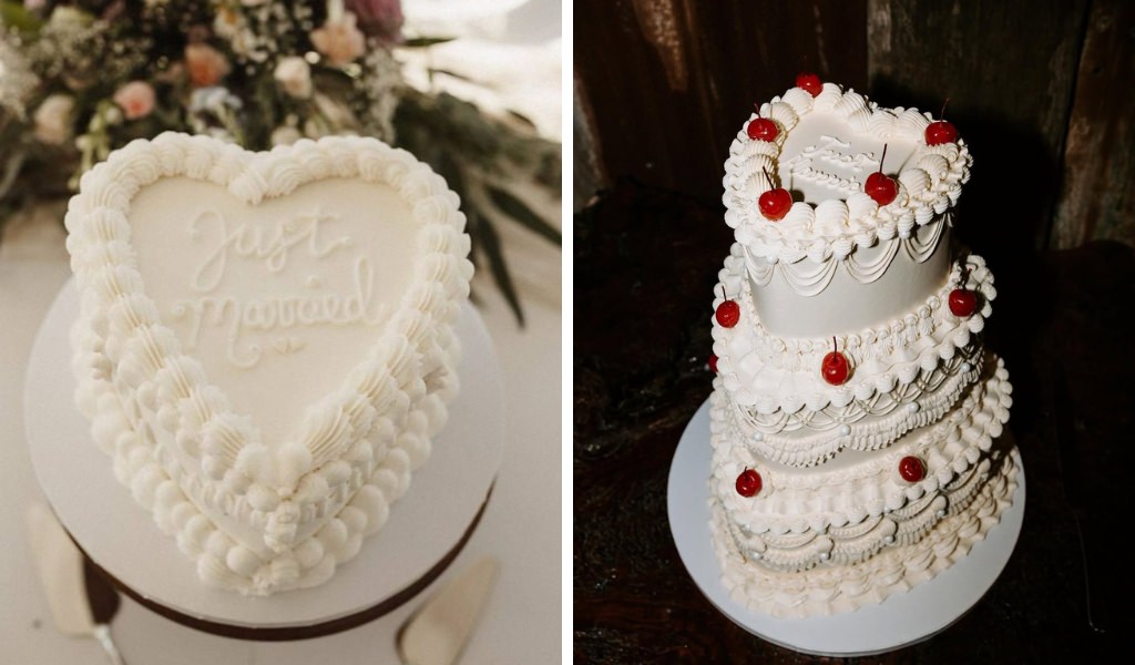 Two different heart-shaped wedding cakes