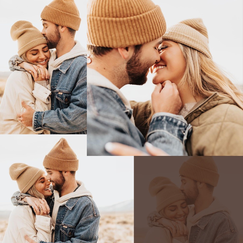 A couple kissing for their winter engagement photos