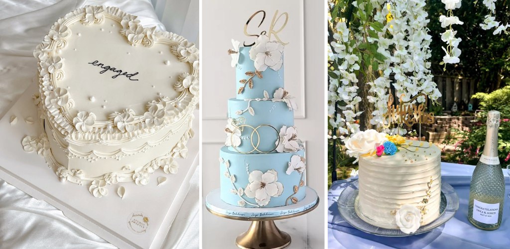 A few different engagement party cakes