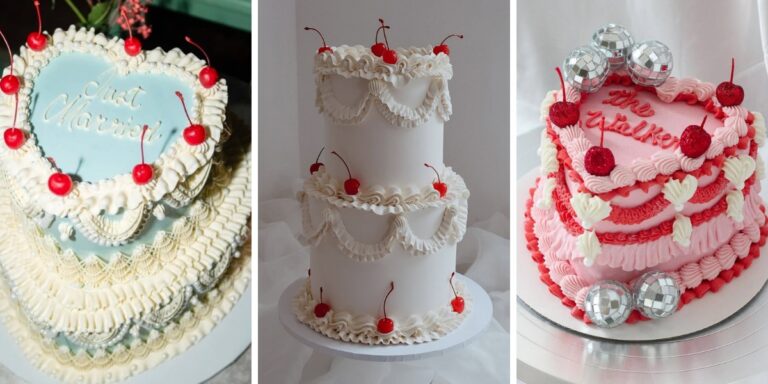 Three different retro wedding cake ideas