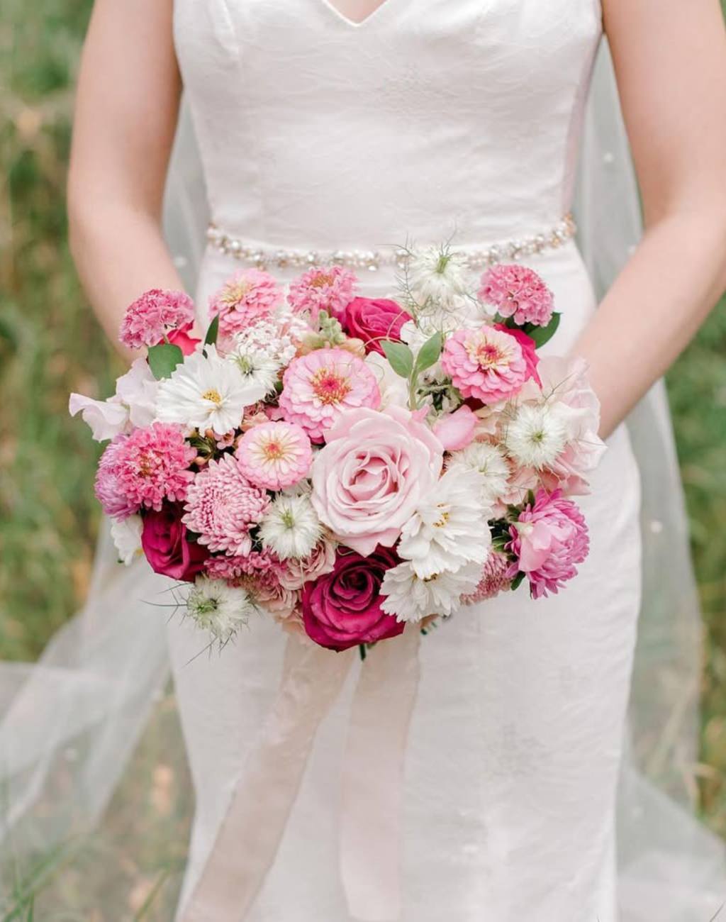 A pretty pink spring bridal bouquet