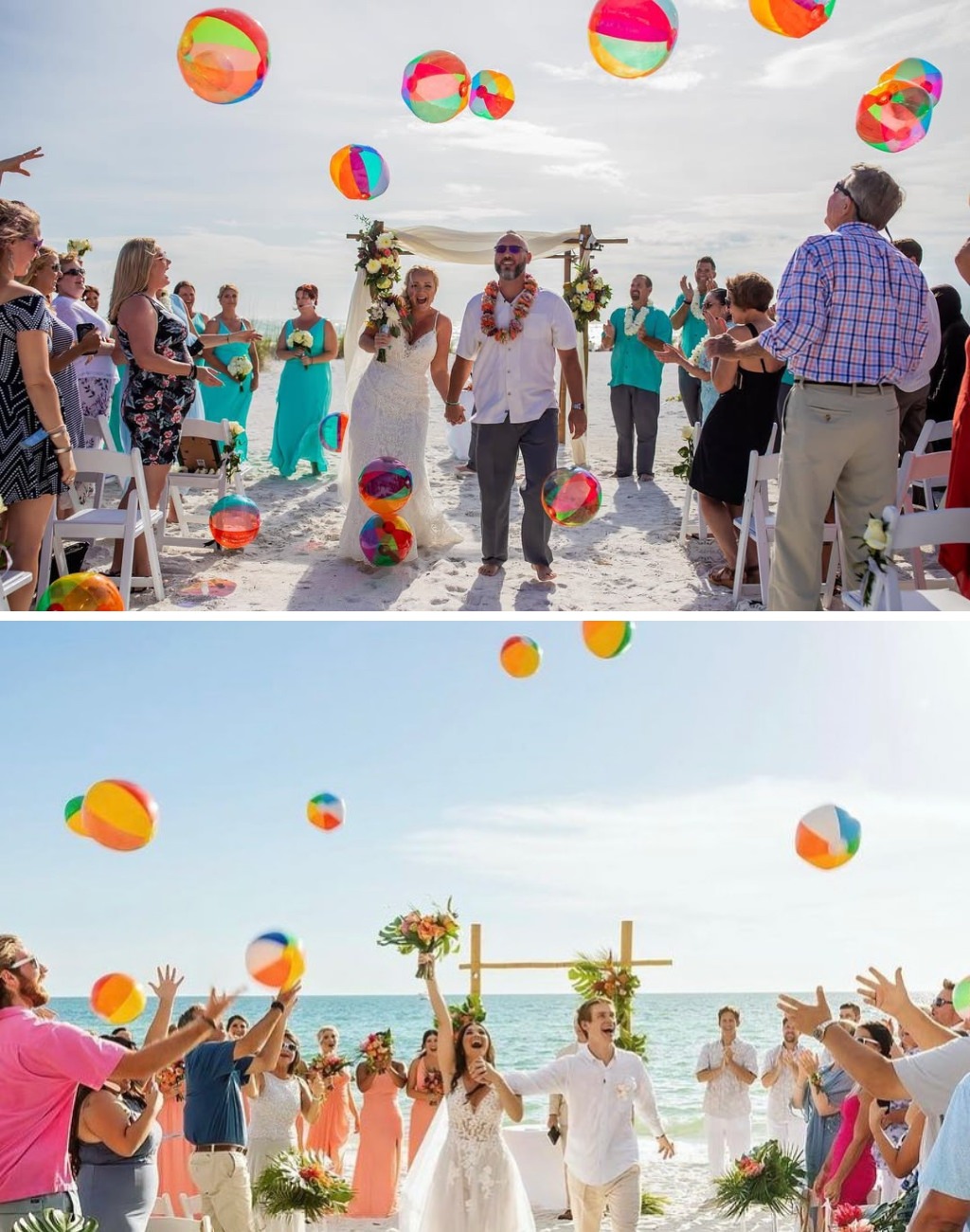 Beach ceremony exit ideas using beach balls