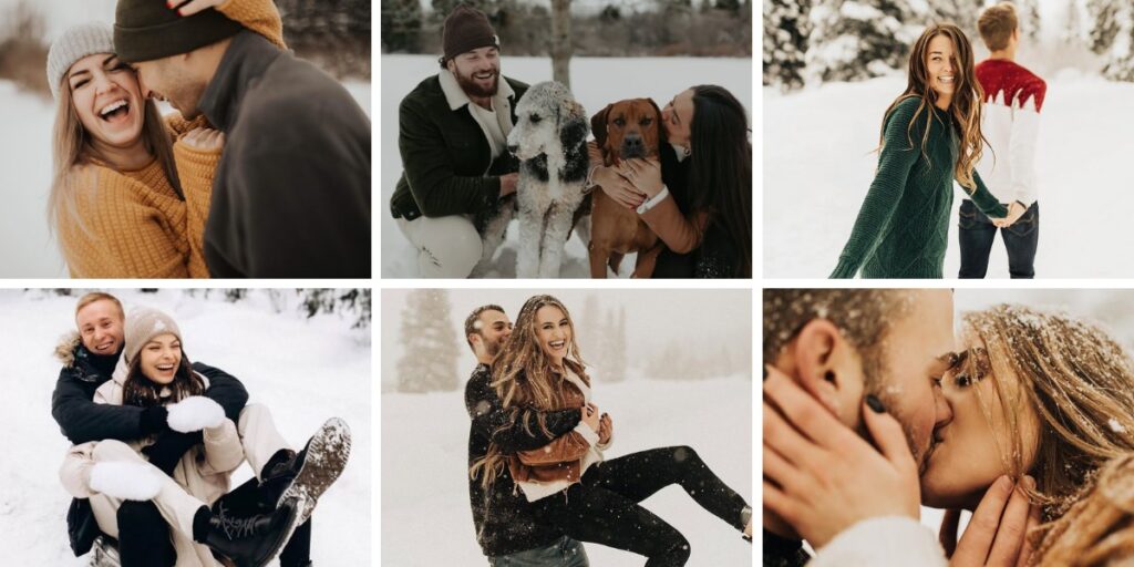 A variety of different winter engagement pictures
