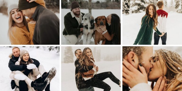 A variety of different winter engagement pictures
