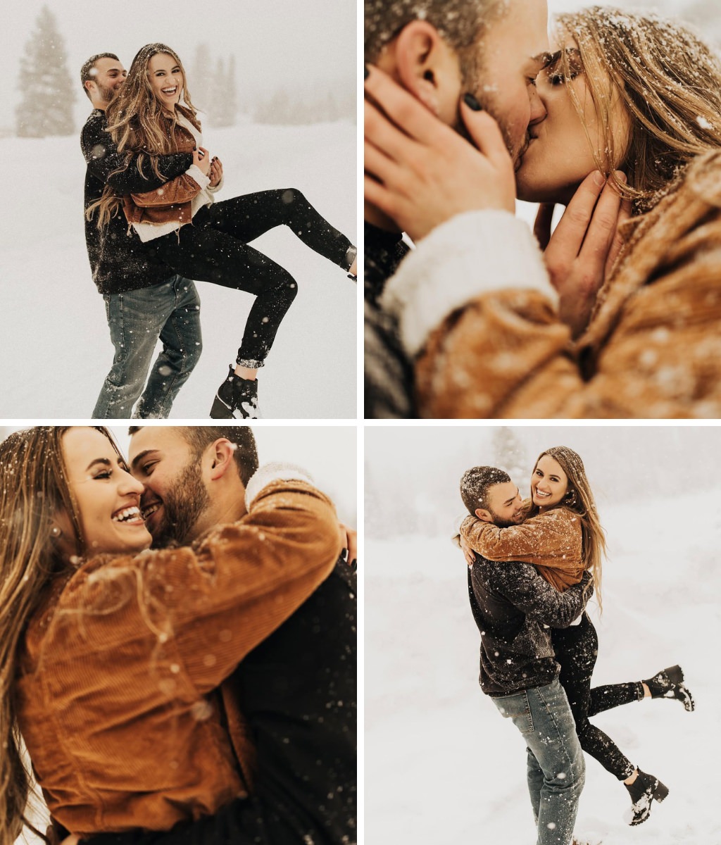 cute and romantic engagement photos with a couple in winter